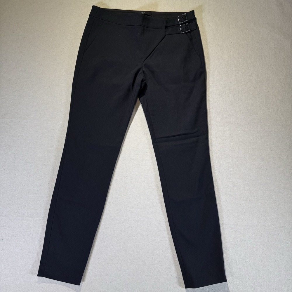 Women's Black Designer Pants Tibi New York Straight Leg Size 0 Asymmetrical